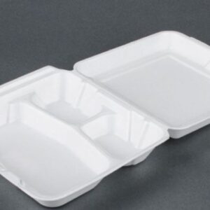 YFHL8803 - 8X8 Foam Hinged Container, 3-Compartment - 150 ct