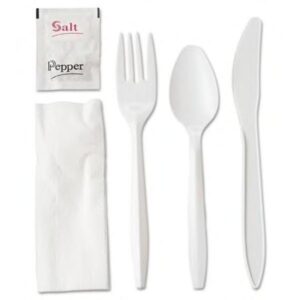 Plastic combo - 6 Piece Wrapped Cutlery Set (Fork, Knife, Napkin, Teaspoon, S&P) - 250 Ct