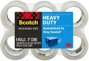 Scotch Heavy Duty Shipping Packaging Tape, 1.88" x 60.15 yd, 6-Pack