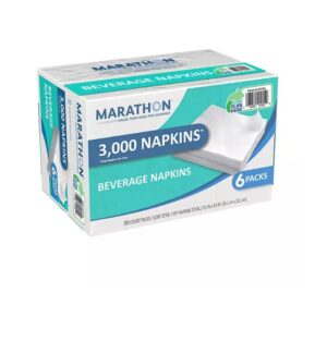 Marathon Beverage Napkins, 1-Ply, 9 1/2" x 9 1/2", White  3000 Ct