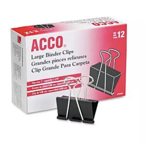 ACCO Binder Clips, Medium, Black/Silver 12 Ct