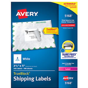 Avery shipping Label with sure feed 5168  Rectangle 31 1/2” x 5” W 400Ct