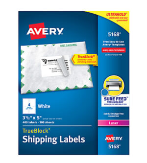 Avery shipping Label with sure feed 5168  Rectangle 31 1/2” x 5” W 400Ct