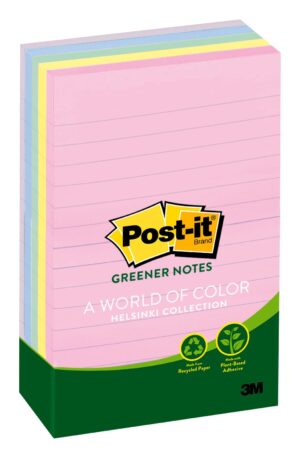 Post-it Greener Notes, 4 in x 6 in, 5 Pads, 100 Sheets/Pad