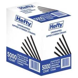 Hefty Unwrapped Plastic Sipper Stirrer Straws, 7" 5000 ct.