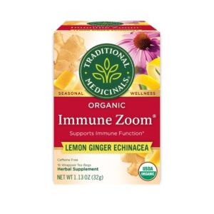 Traditional Medicinals Tea, Organic Immune Zoom Lemon Ginger, Tea Bags, 16Ct