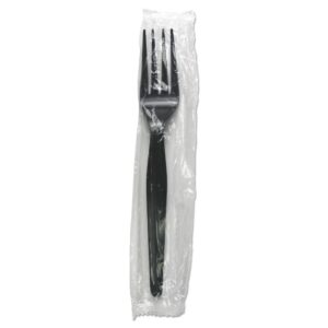 Choice Black Heavy Weight Wrapped Polystyrene Plastic Fork - 1,000Ct